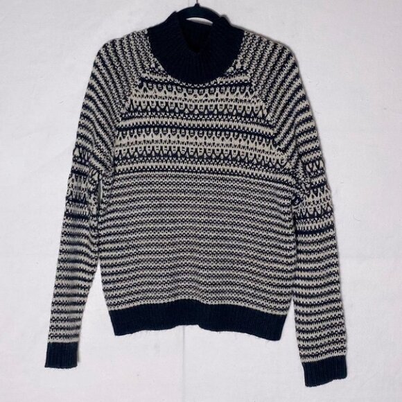 M&S Collection Black Off White Striped Knit Mock Neck Sweater Uk14 - Picture 2 of 12